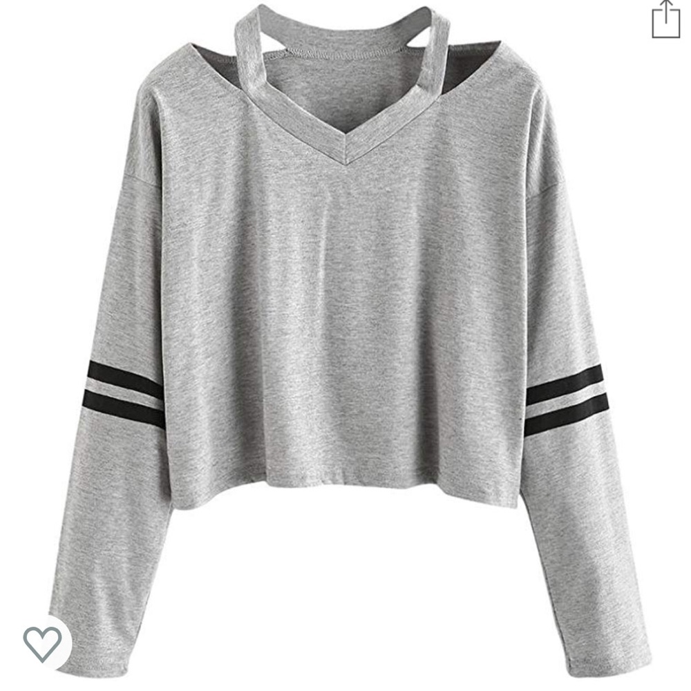 Long Sleeve Grey Cotton Crop Top